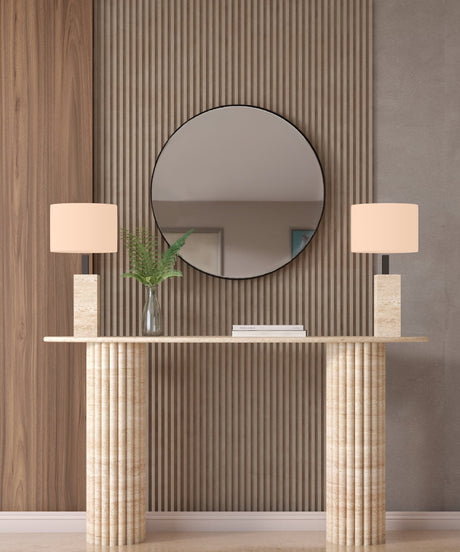 travertine side table with 3 shelves single block