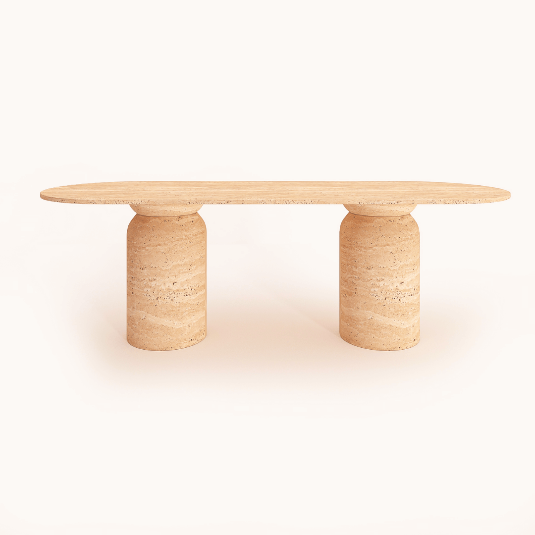 The Pillar Oval Travertine Dining Table