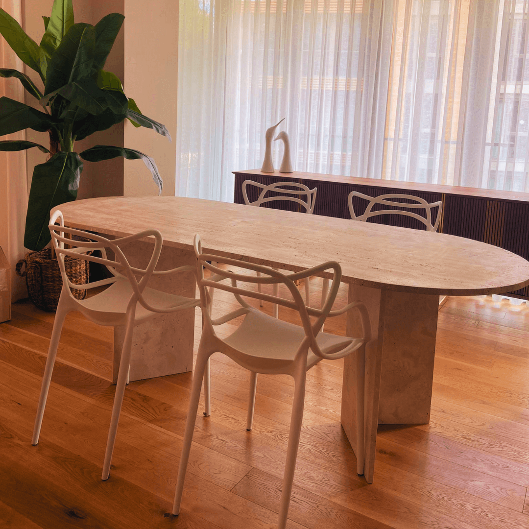 The V-Leg Travertine Dining Table