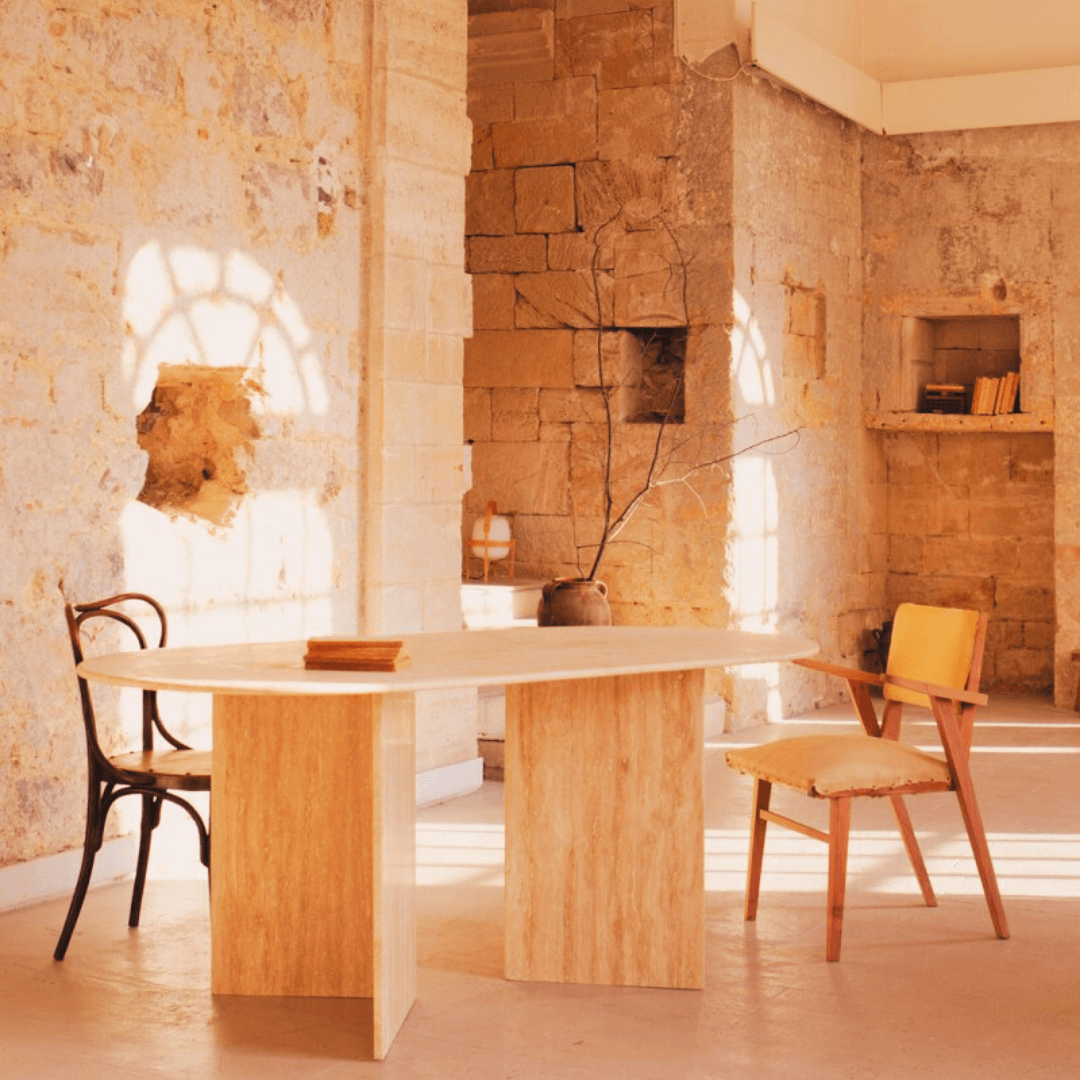 The V-Leg Travertine Dining Table