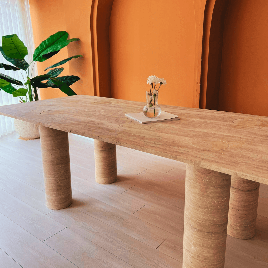 The Columnar Travertine Dining Table