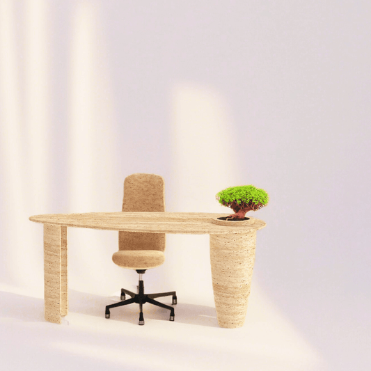 Versatile Travertine Office and Dining Table with Built-in Vase