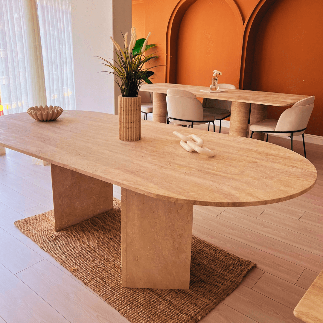 The Grand Pillar Travertine Dining and Meeting Table