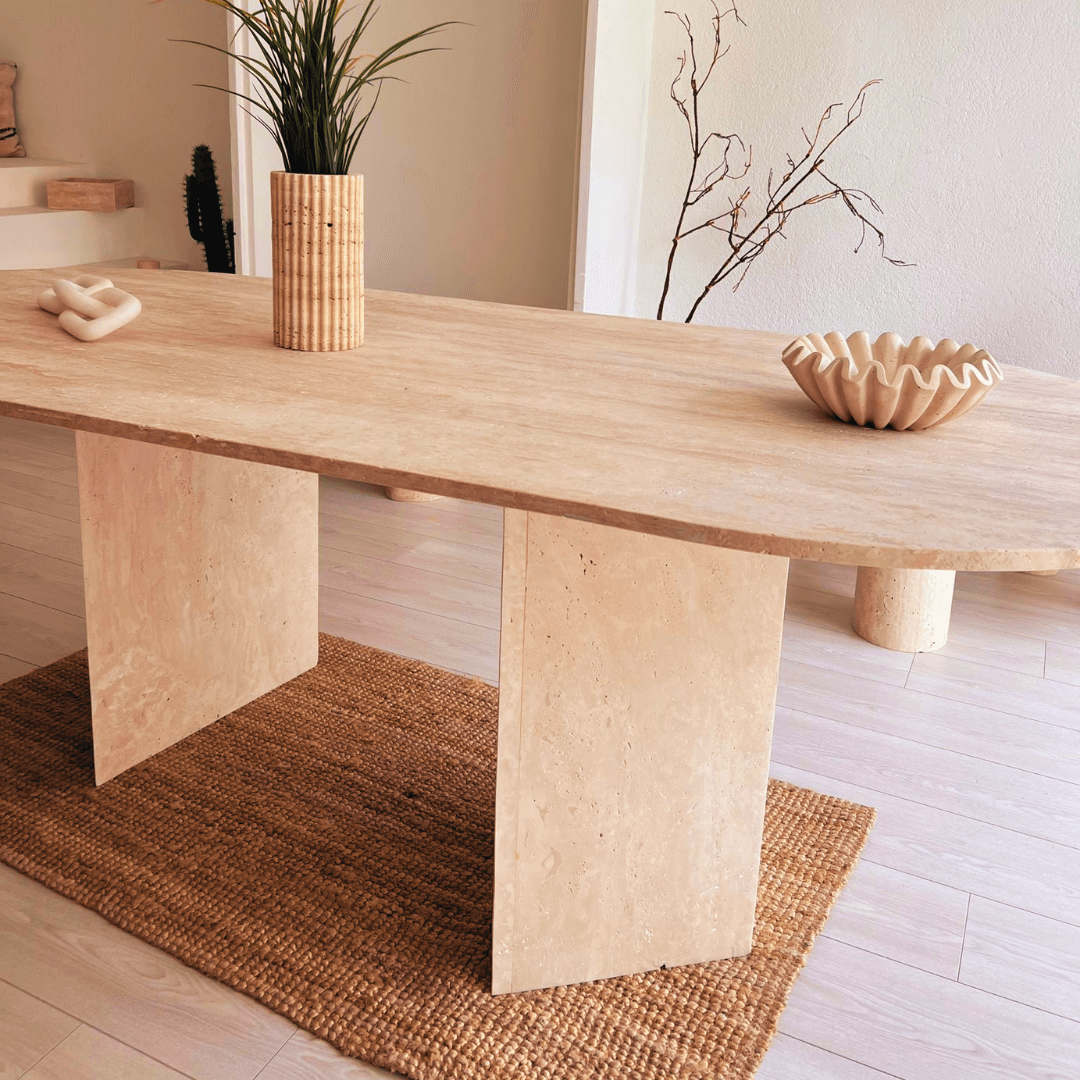 The Grand Pillar Travertine Dining and Meeting Table