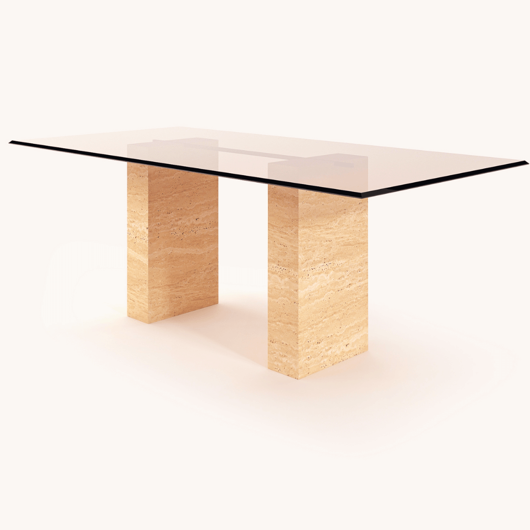 The Elegance Travertine and Glass Dining Table