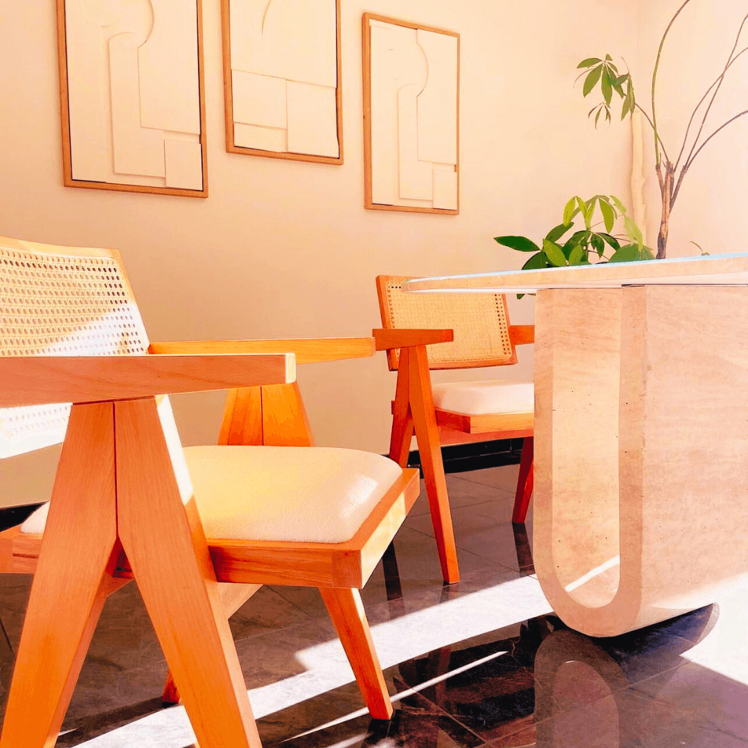 Luxurious Oval Travertine Dining Table with Dual Columns