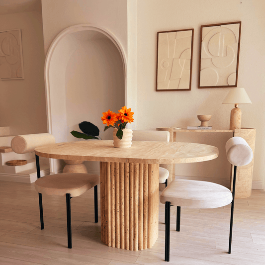 The Harmony Oval Travertine Dining Table