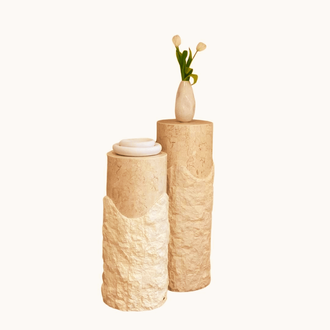 Rustic Charm Travertine Pedestal with Natural Texture