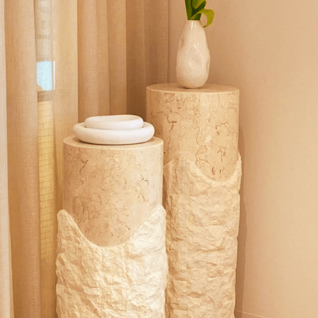 Rustic Charm Travertine Pedestal with Natural Texture