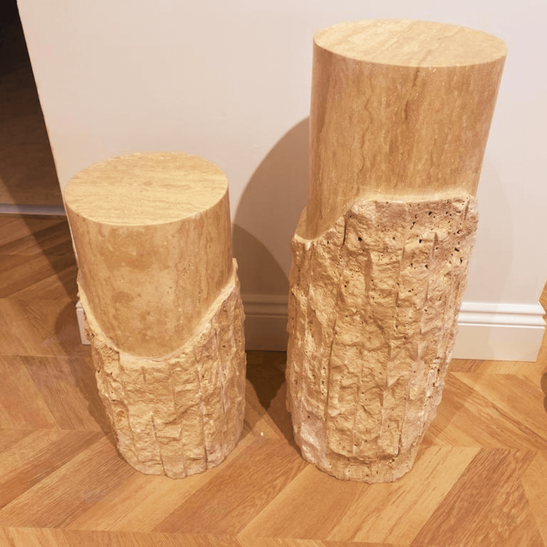 Rustic Charm Travertine Pedestal with Natural Texture