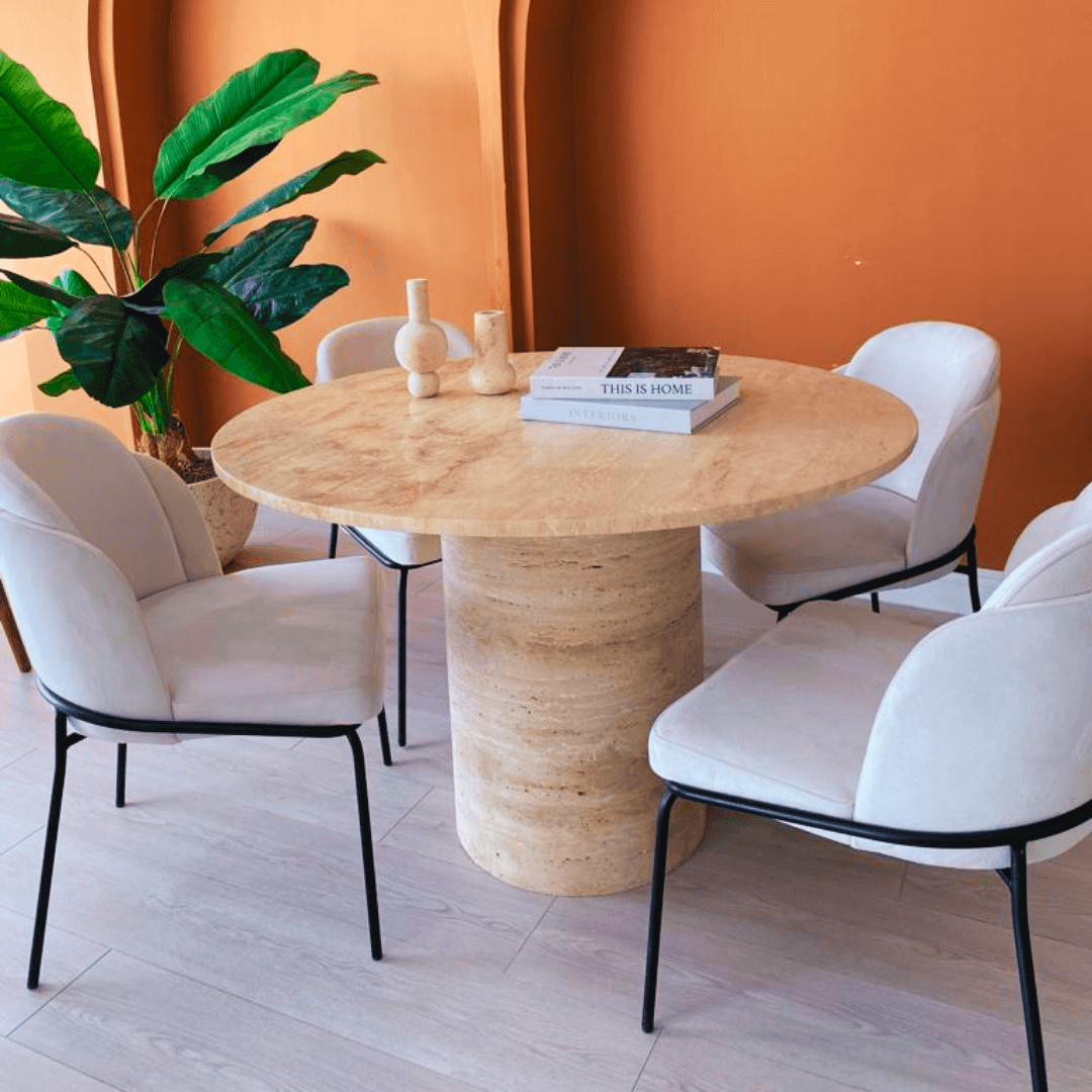 The Elysian Travertine Round Dining Table