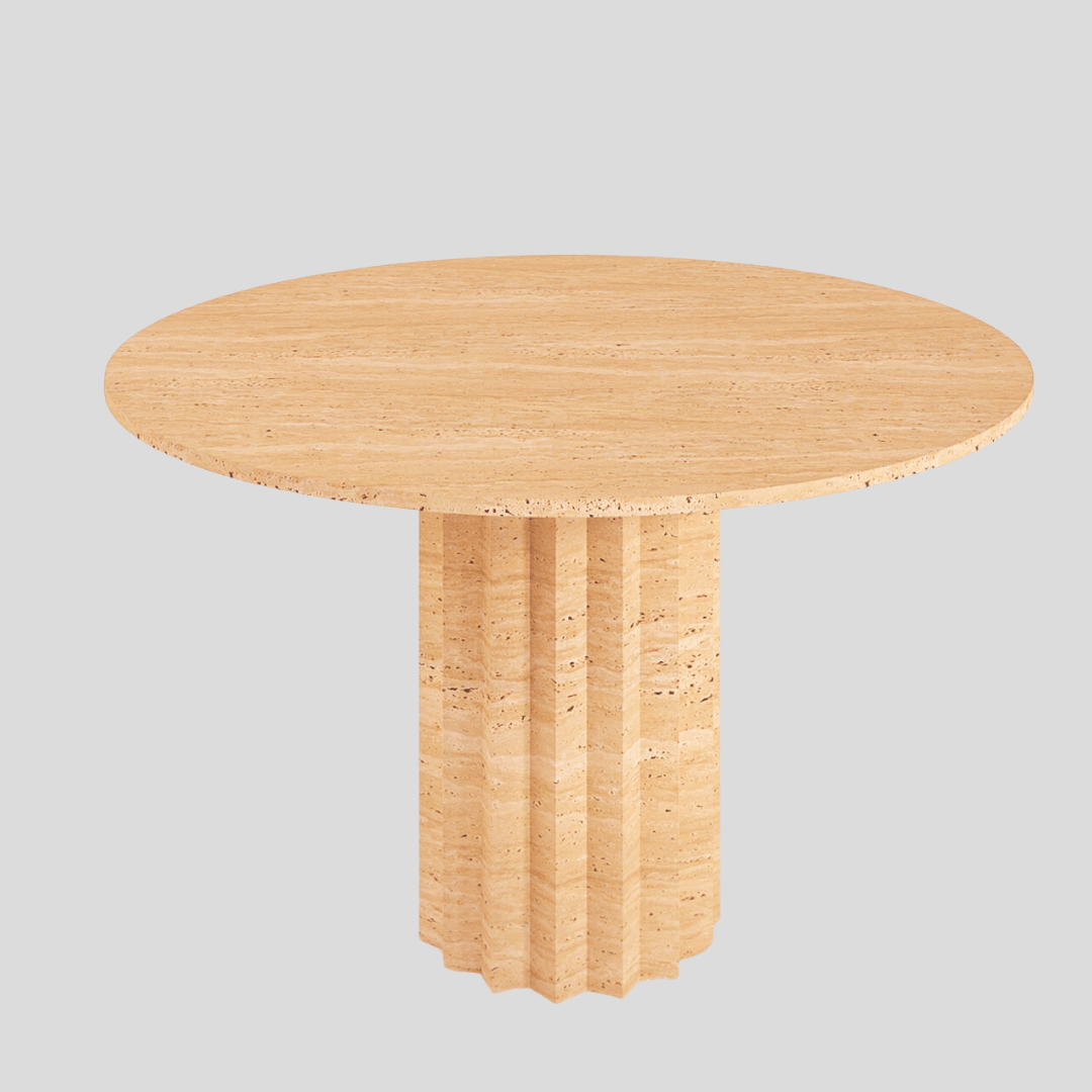 The Fluted Round Travertine Dining Table