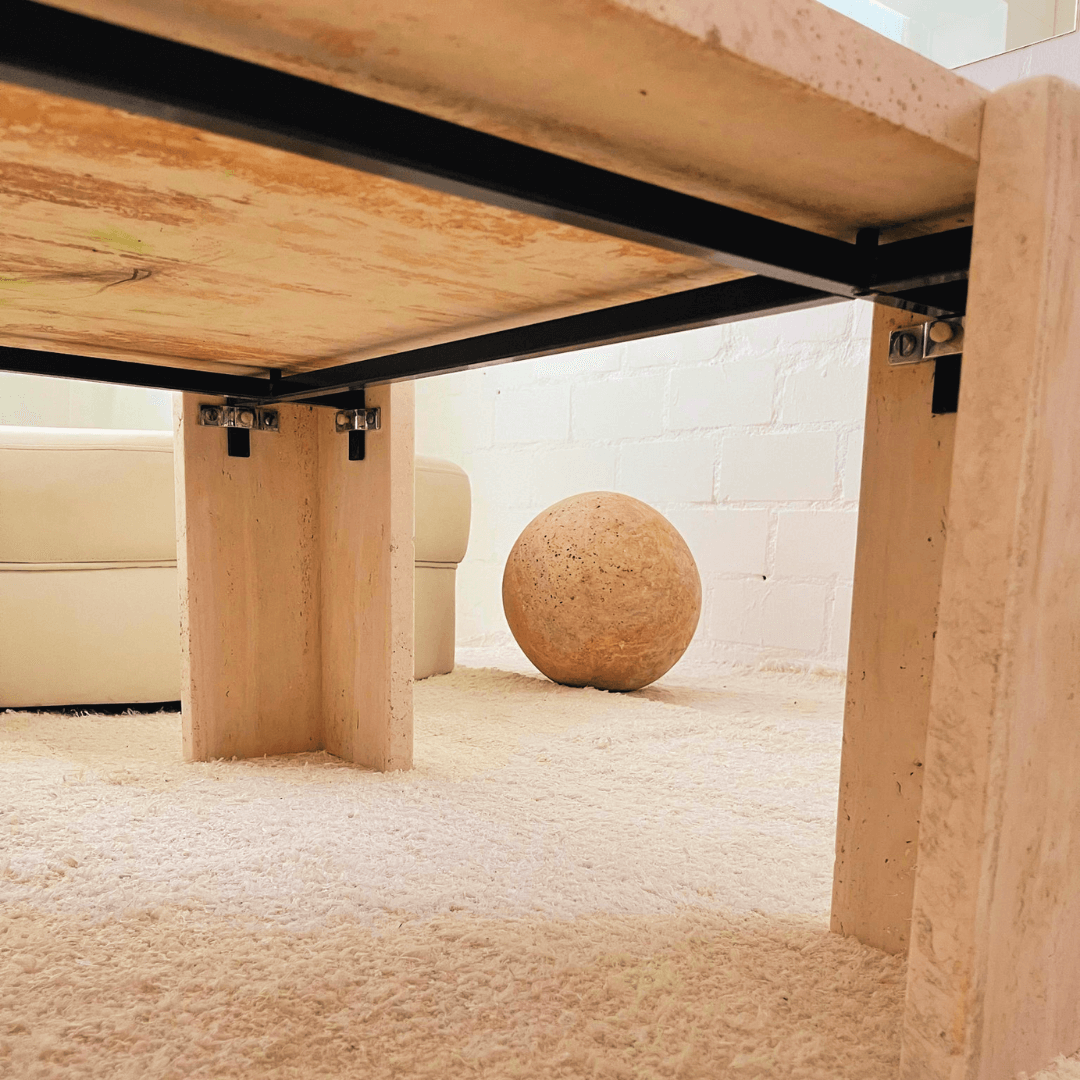 Modern Rustic Travertine Centerpiece Table