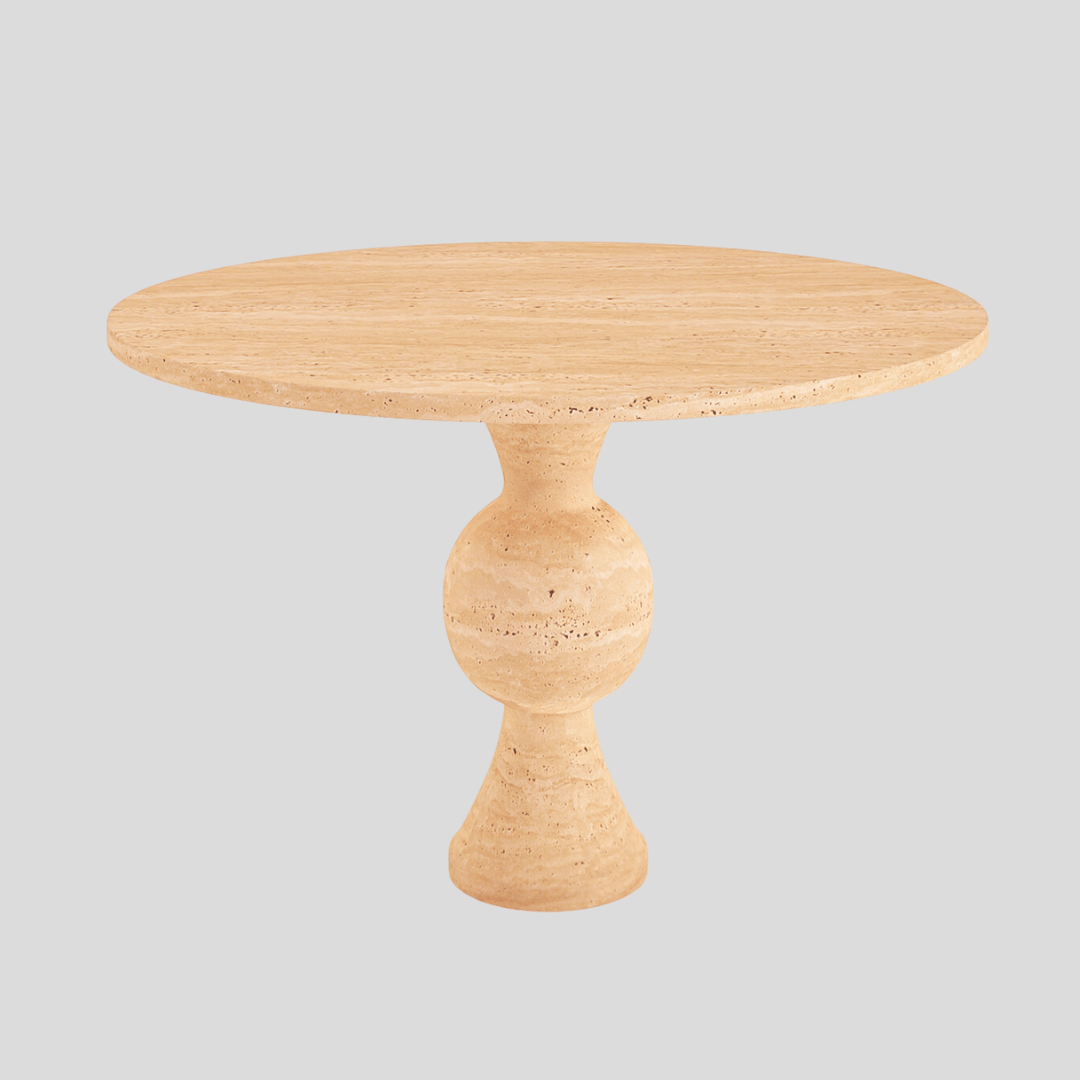 The Hourglass Round Travertine Dining Table