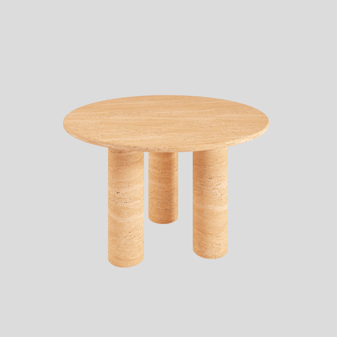 The Trio Round Travertine Dining Table