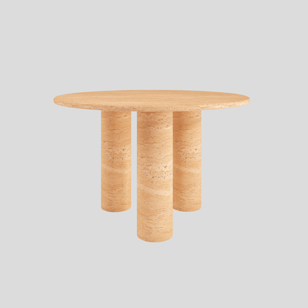 The Trio Round Travertine Dining Table