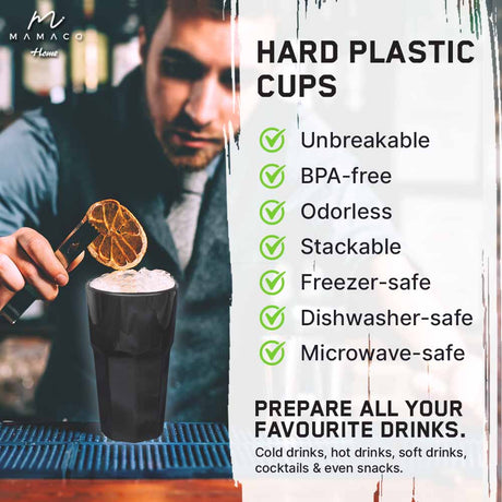 Discover Mamaco Homes Unbreakable Drinking Glasses—durable, BPA-free, odorless, and safe for freezers, dishwashers, and microwaves. These reusable 11 oz glasses are perfect for any beverage or snack scenario!.