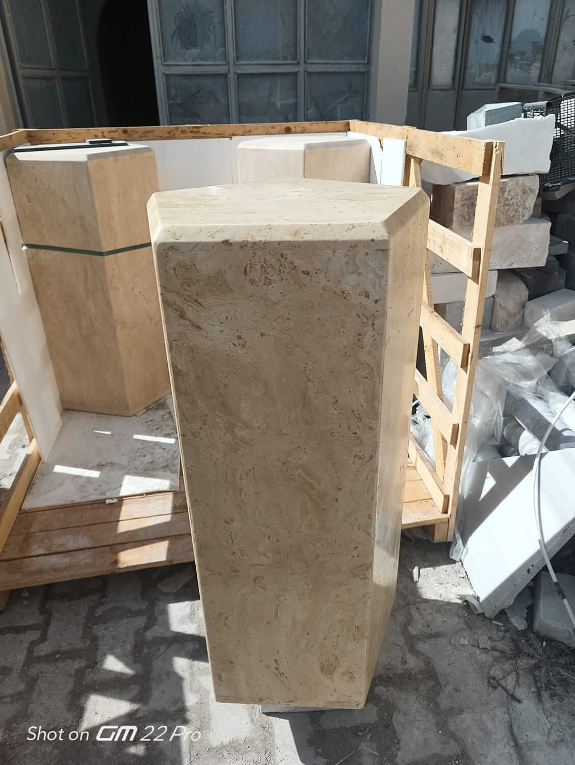 Unique Design Travertine Pedestal with Geometrical Shapes