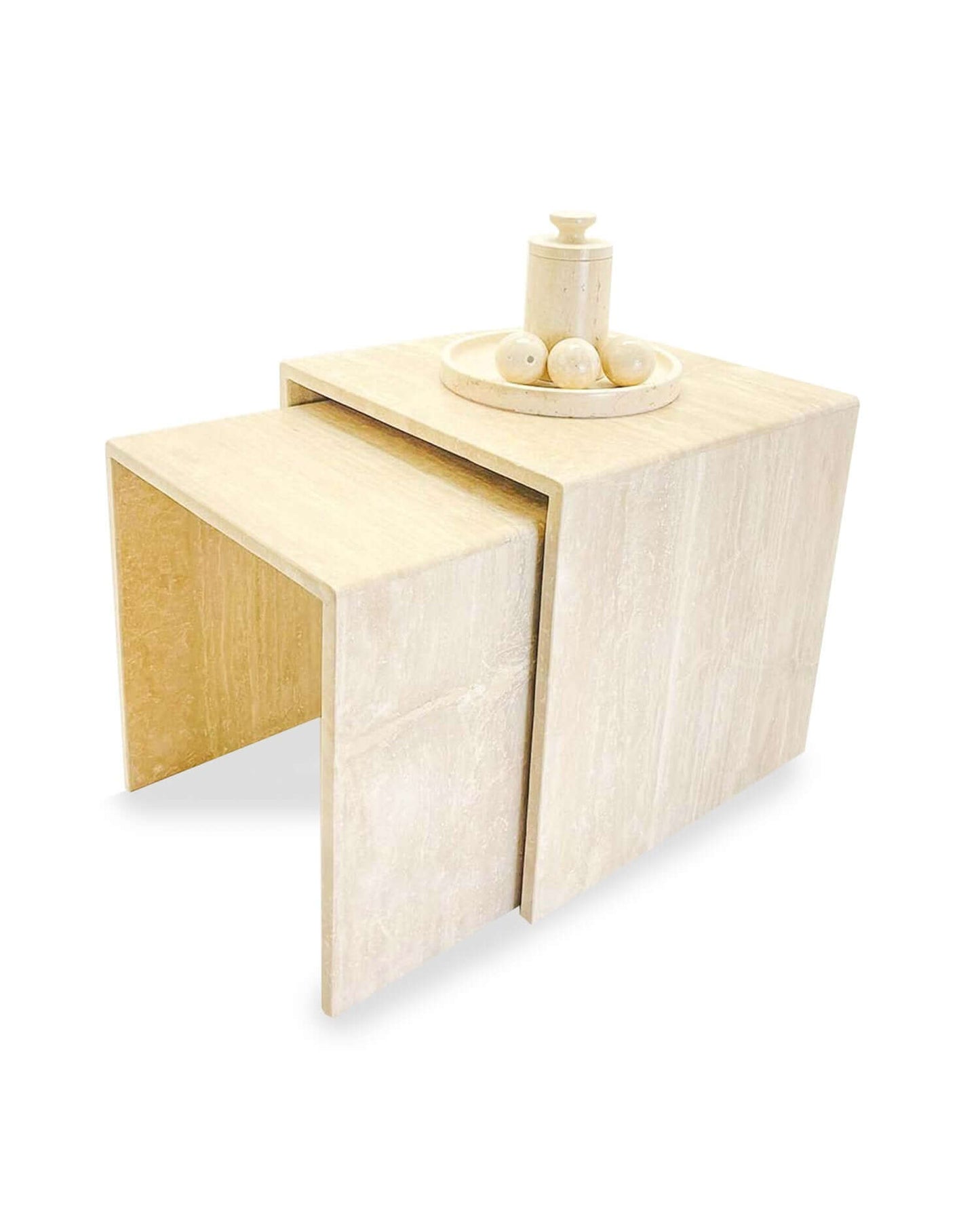 Two-Piece Travertine Zenith Nesting Table Set for Modern Spaces