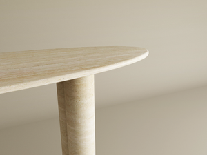 Ellips Travertine Console Table with Conical Pedestal Base – Organic Travertine Stone Base