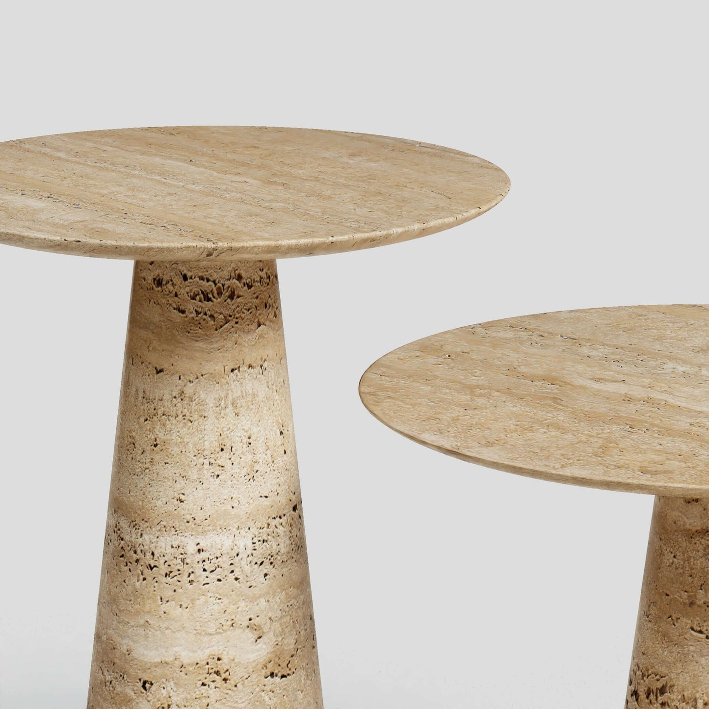 "Twin Pillars" Travertine Side Table Set