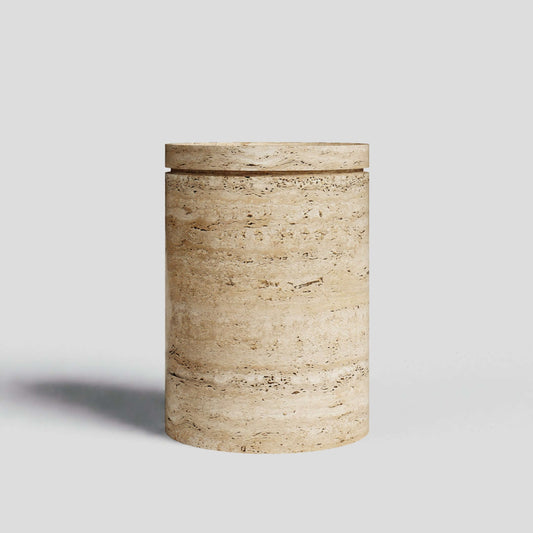 "Cycladic Secret" Travertine End Table with Storage