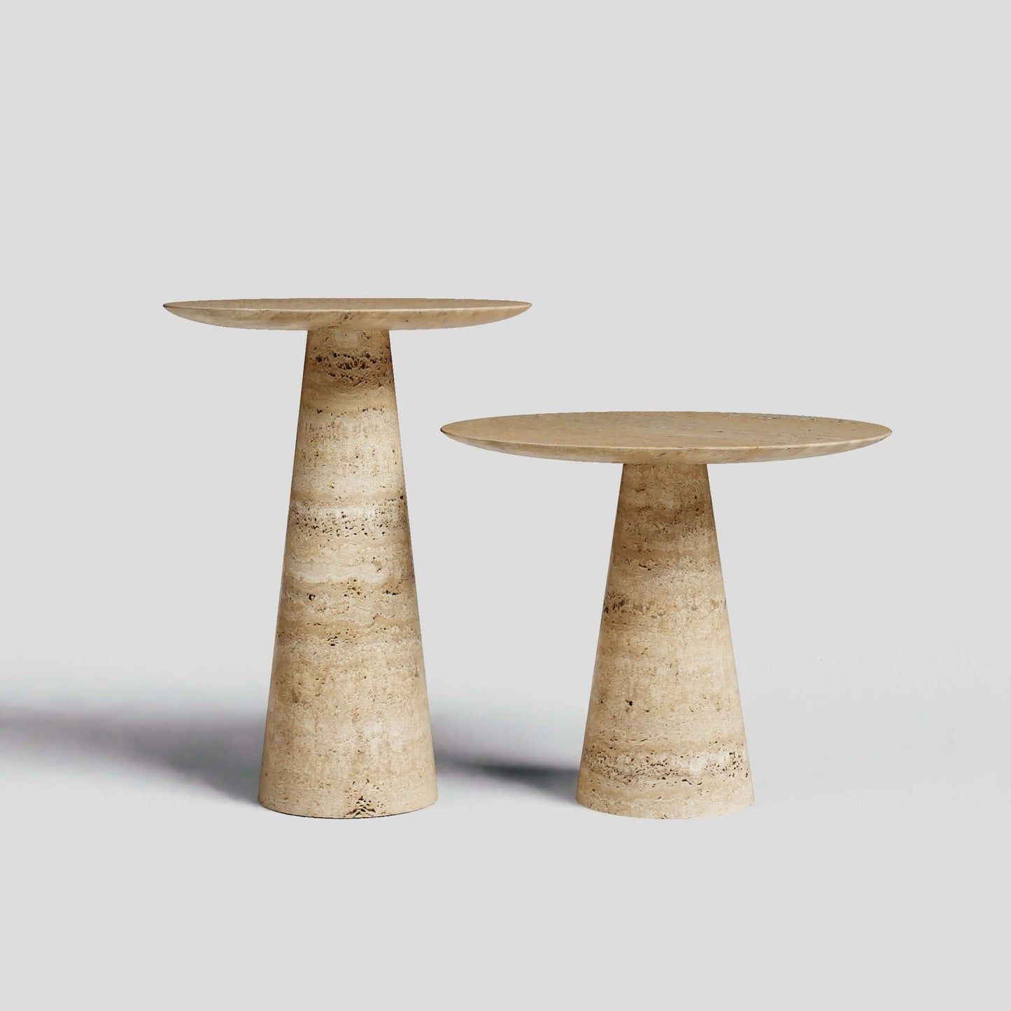 "Twin Pillars" Travertine Side Table Set