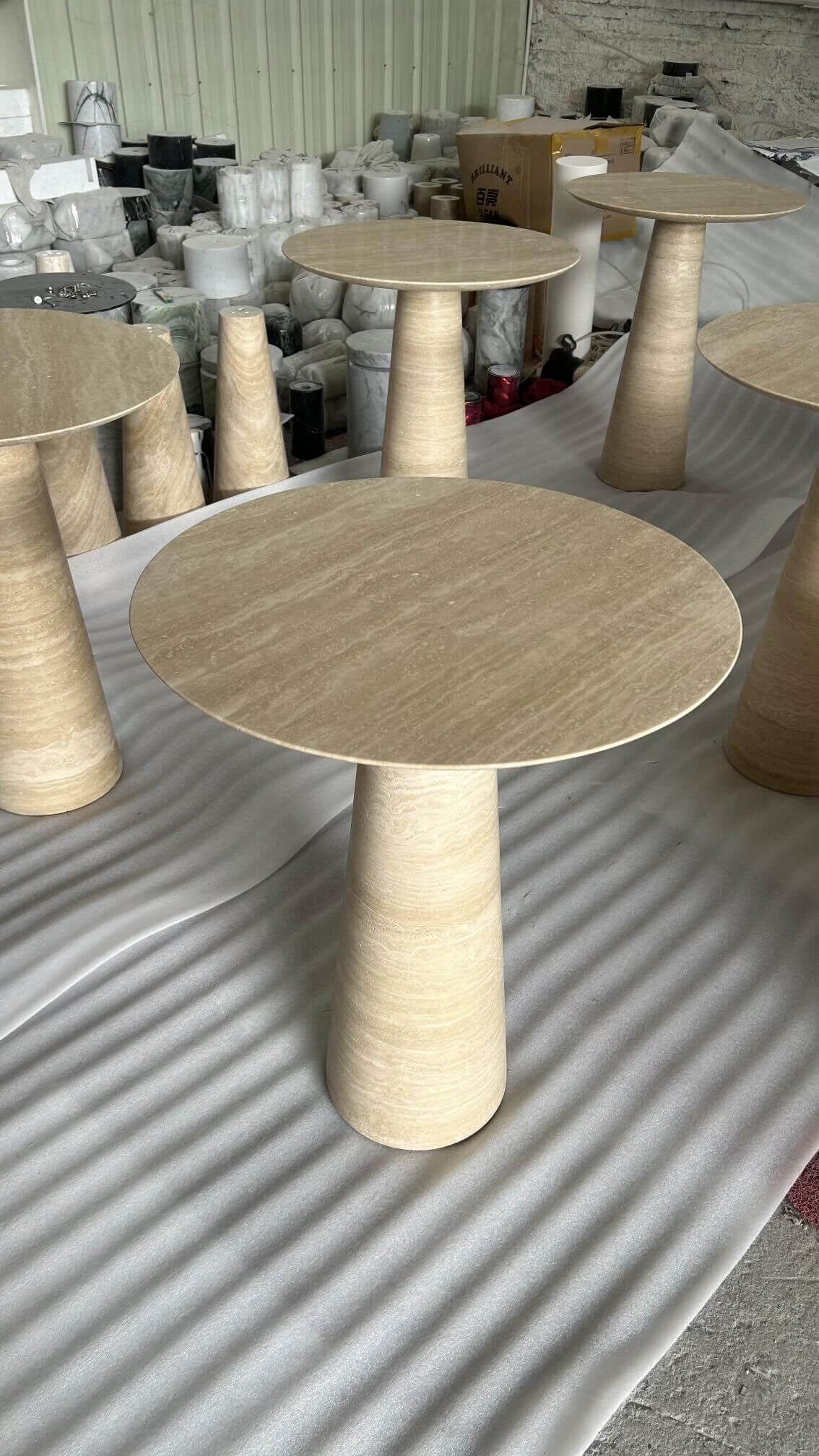 "Twin Pillars" Travertine Side Table Set