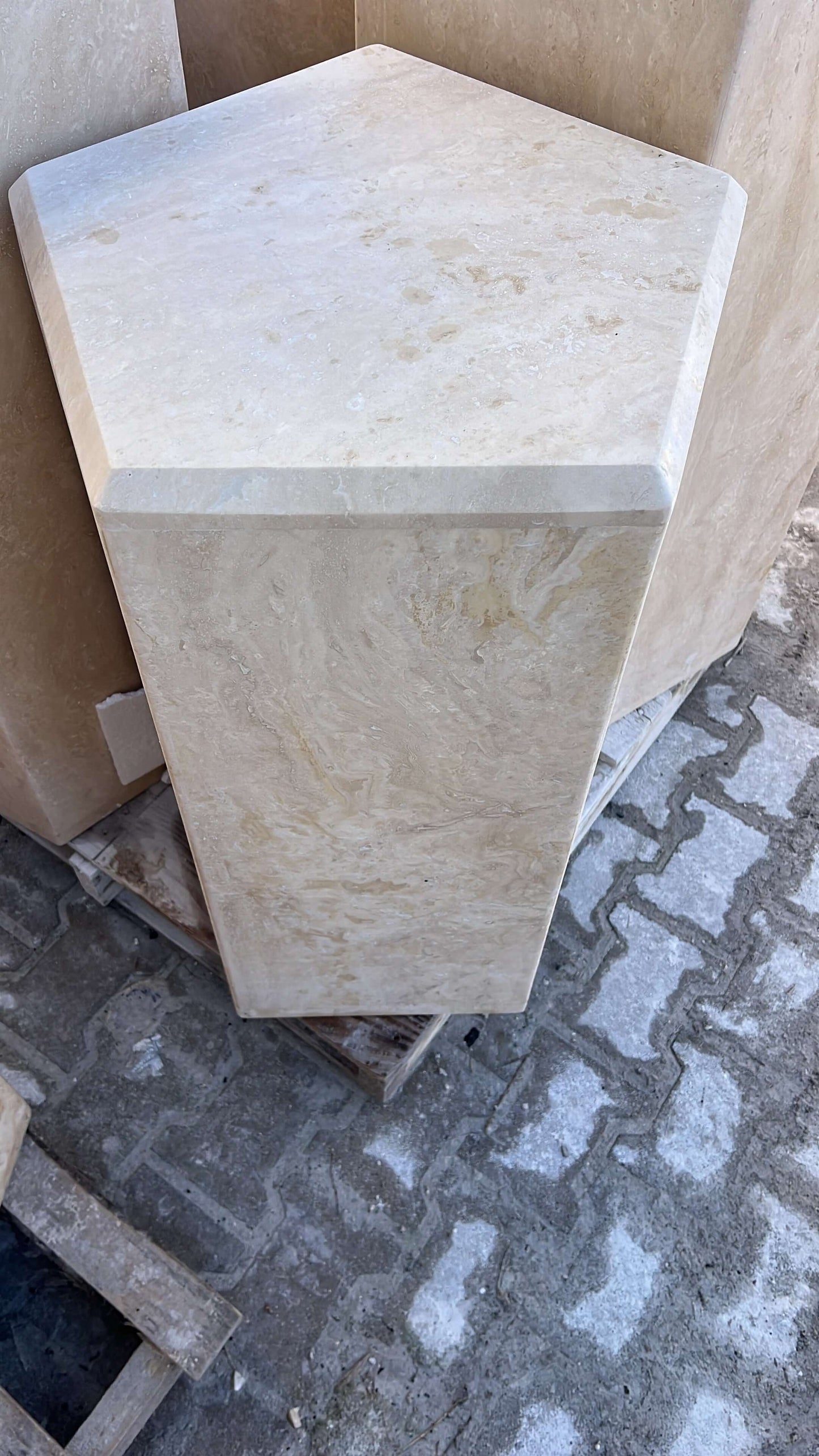 Unique Design Travertine Pedestal with Geometrical Shapes