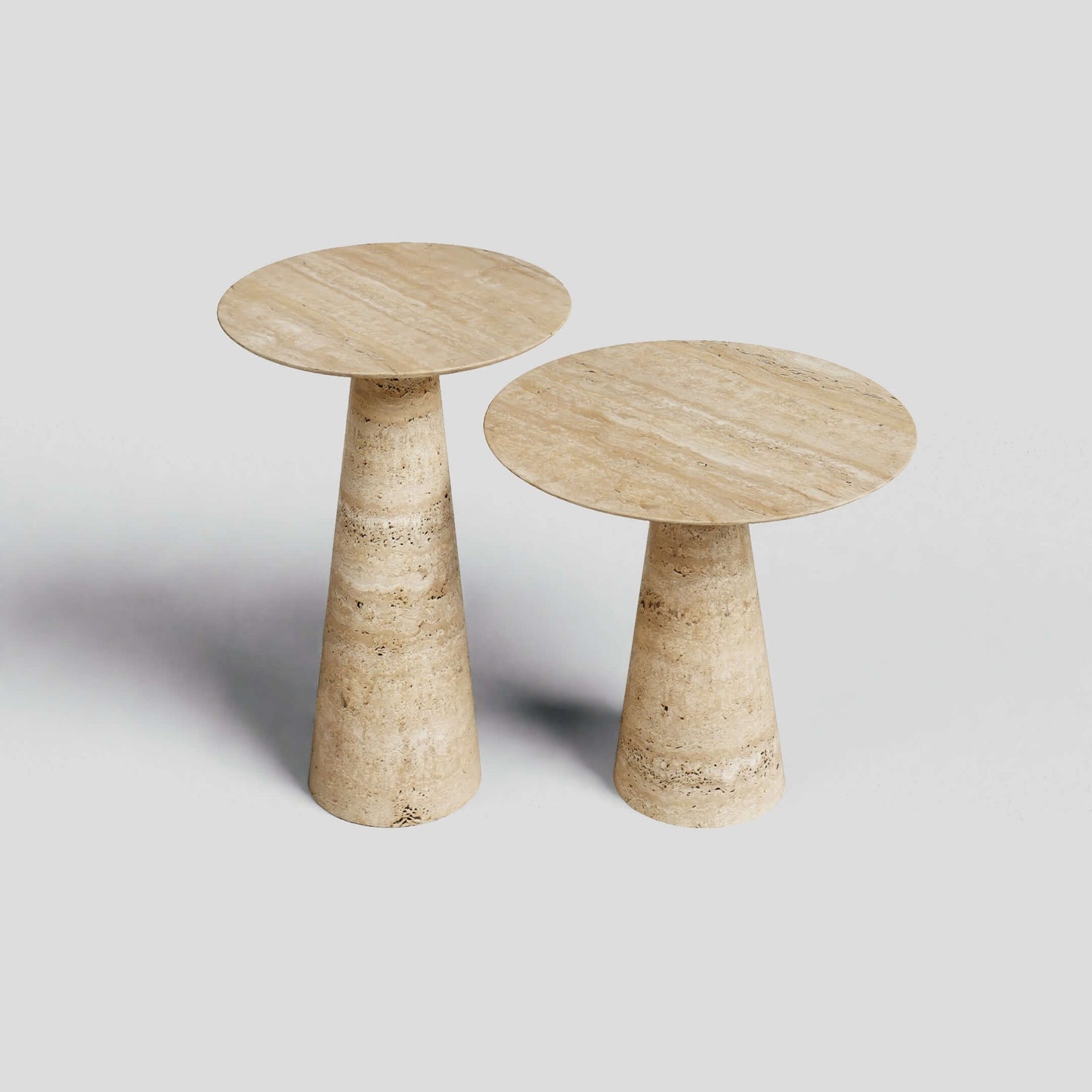 "Twin Pillars" Travertine Side Table Set