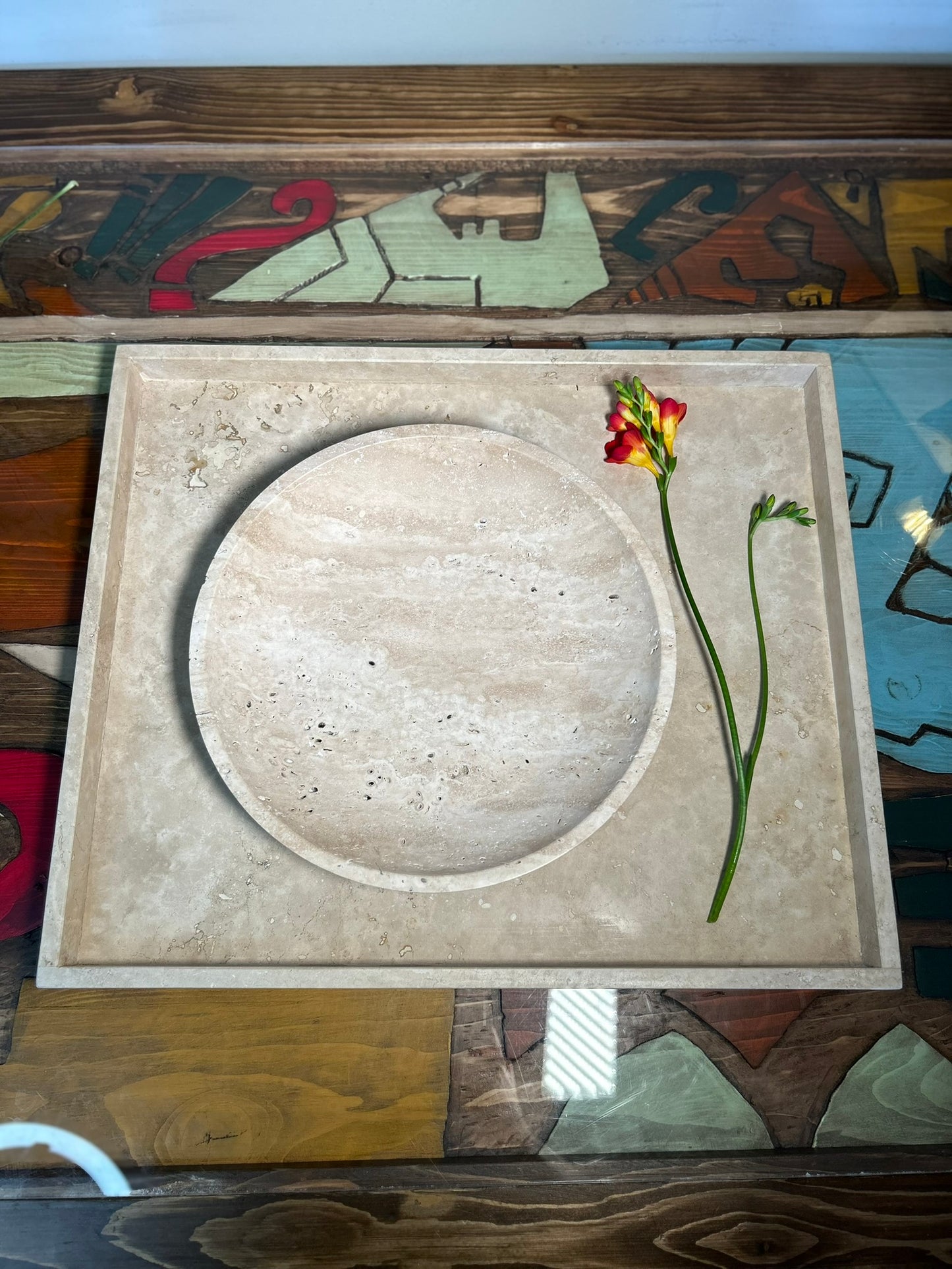 Travertine Tray - Heavy Natural Stone Serving/Catch-All Tray for Kitchen, Bathroom, Photography Props, XXXL